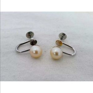 Vintage RARE 12K White Gold FILLED Pearl Screw-back Earrings